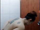 Indonesian bitch with tattoo in shower 2