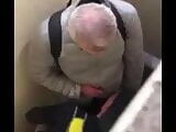 Junkie blows hot moustached daddy in the public toilet 
